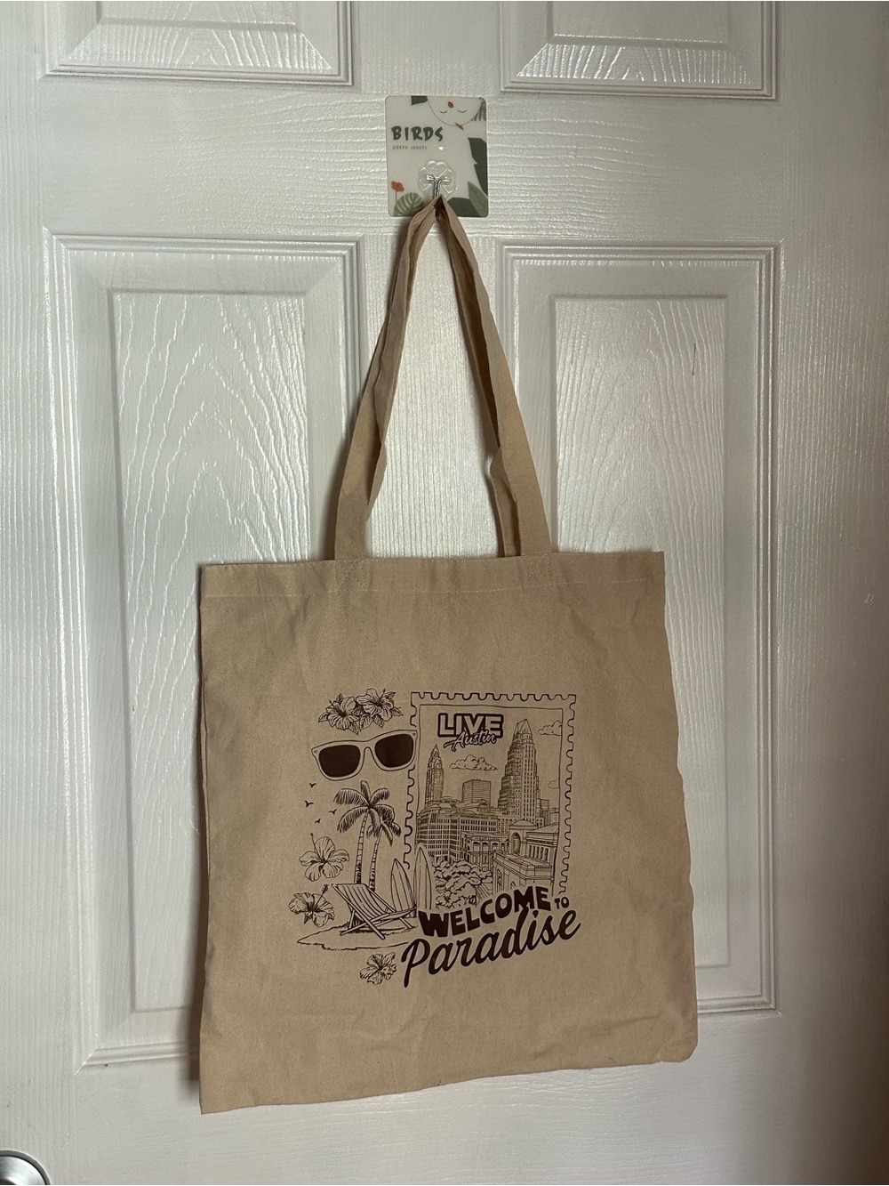 Welcome to Paradise Graphic Canvas Tote Bag - Tan